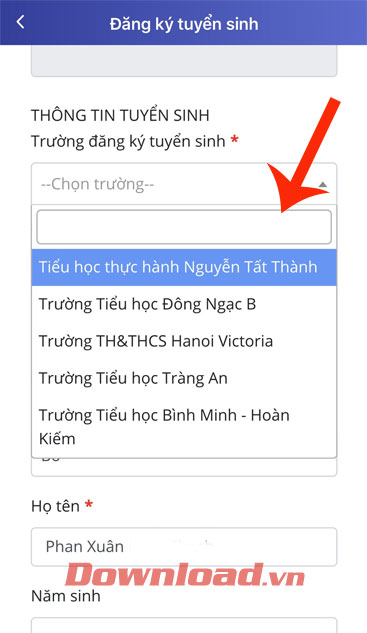 Chọn trường đăng ký tuyển sinh