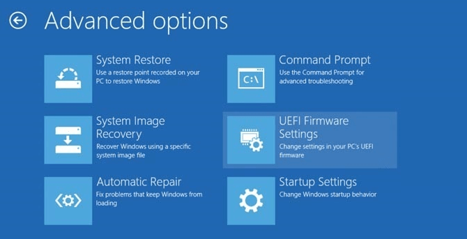 Tùy chọn nâng cao trên Windows 10