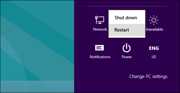 Nút Restart trên Windows 8