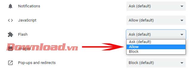Chọn Allow cho Flash