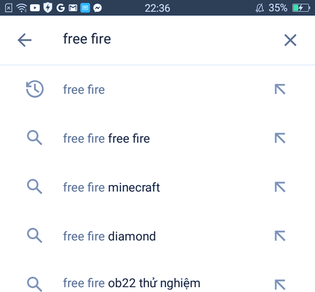 Tìm kiếm từ khóa "Free Fire" trên thanh tìm kiếm.