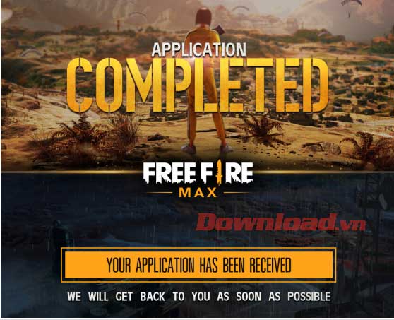 Thư báo đăng ký thành công Free Fire Max closed beta