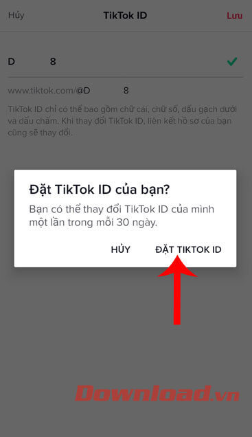 Nhấn vào nút Đặt lại TikTok ID