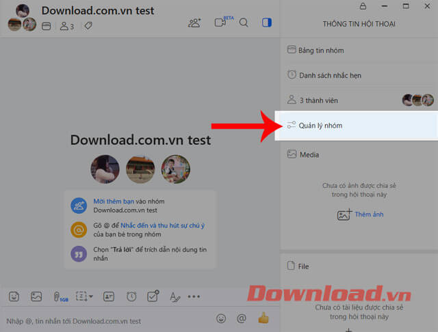 Nhấn vào mục Quản lý nhóm