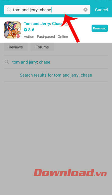 Nhấn vào ô tìm kiếm vào gõ từ khóa Tom and Jerry: Chase