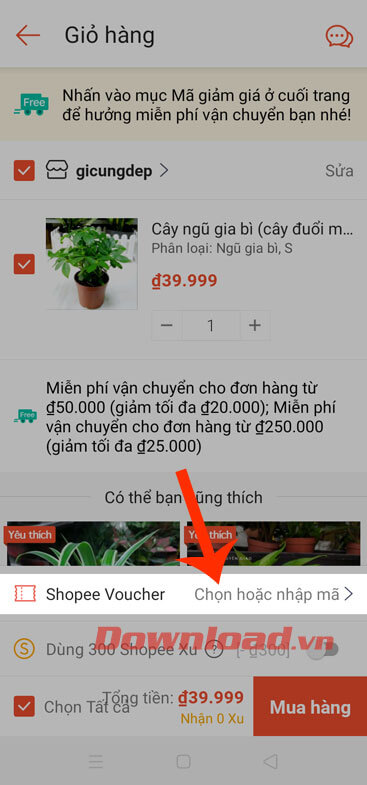 Nhấn vào mục Shopee Vocher