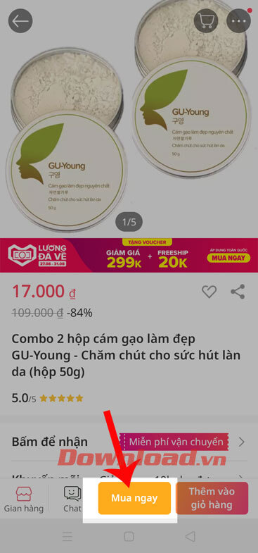 Chạm vào nút Mua ngay