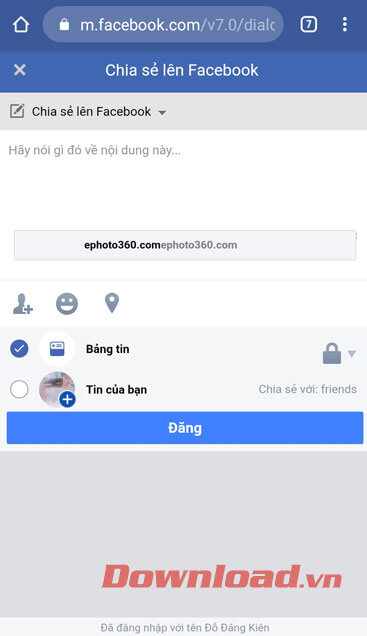 Chia sẻ hình ảnh lên Facebook