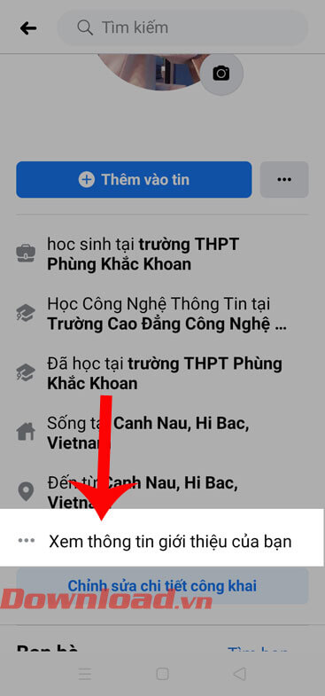 Chạm vào mục Xem thông tin giới thiệu của bạn