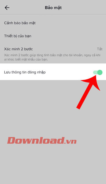 Di chuyển công tắc tại mục Lưu thông tin đăng nhập sang bên phải