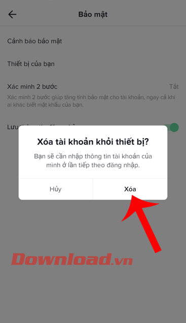 Chạm vào nút Xóa