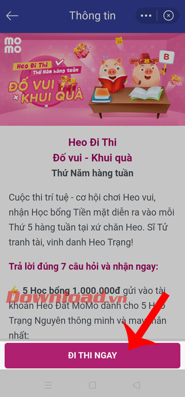 Nhấn nút Đi thi ngay