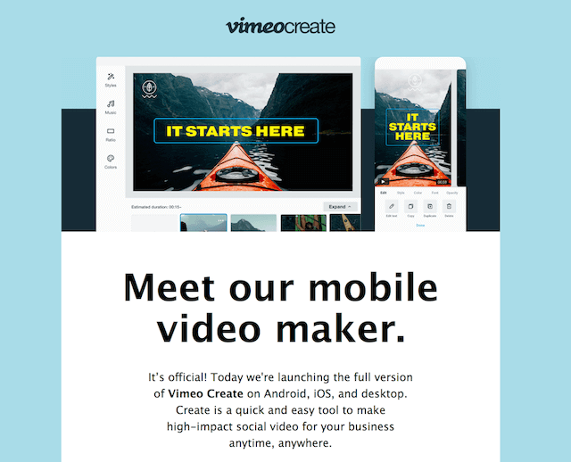 Vimeo Create là phần mềm tạo video tuyệt vời