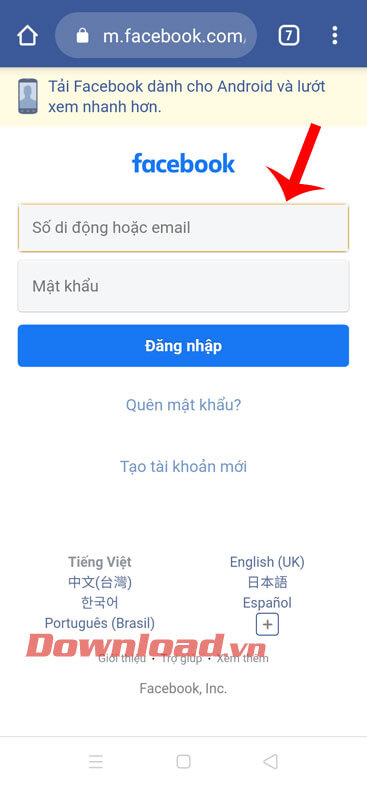 Đăng nhập tài khoản Facebook