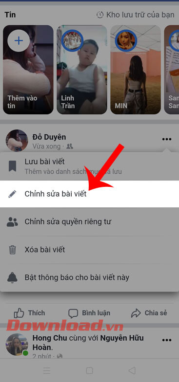 Chọn mục chỉnh sửa bài viết