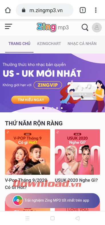 Mở Zing Mp3 trên trình duyệt và tìm kiếm vài hát