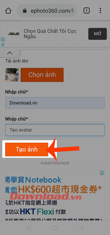 Chạm vào nút Tạo ảnh