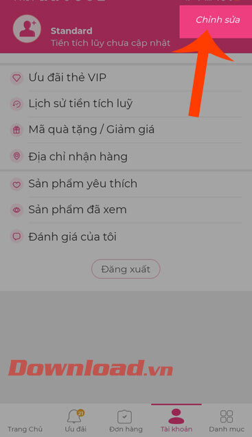 Nhấn vào mục Chỉnh sửa