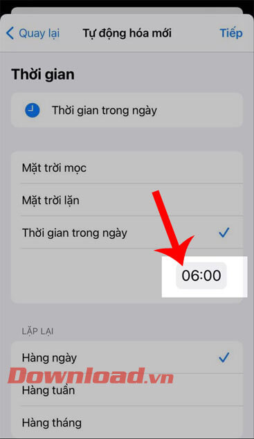 Đặt thời gian kết thúc Chế độ máy bay