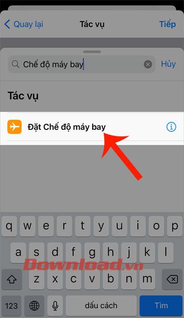 Thêm tác vụ Chế độ máy bay