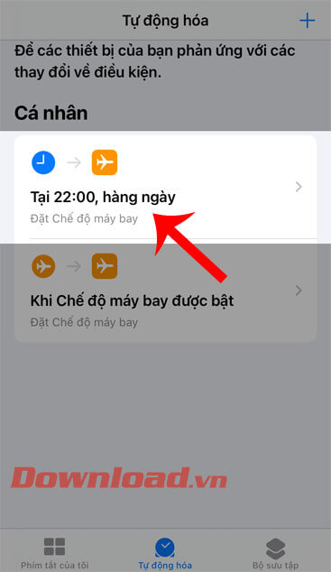 Đã tạo mục tự động bật chế độ máy bay