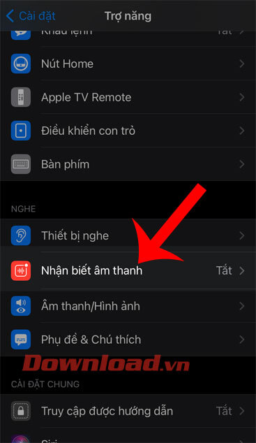 Ấn vào mục Nhận biết âm thanh