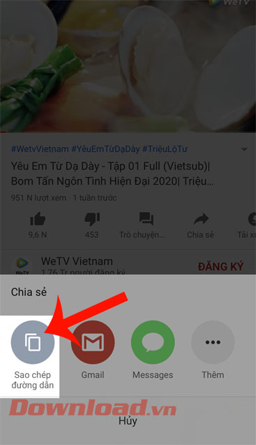 Nhấn vào nút Sao chép đường dẫn