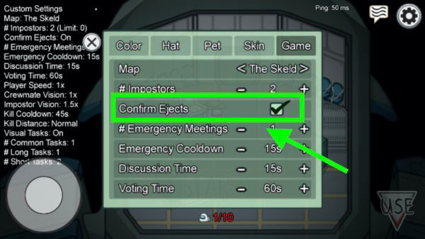 Bật và tắt cài đặt Confirm Ejects trong Among Us