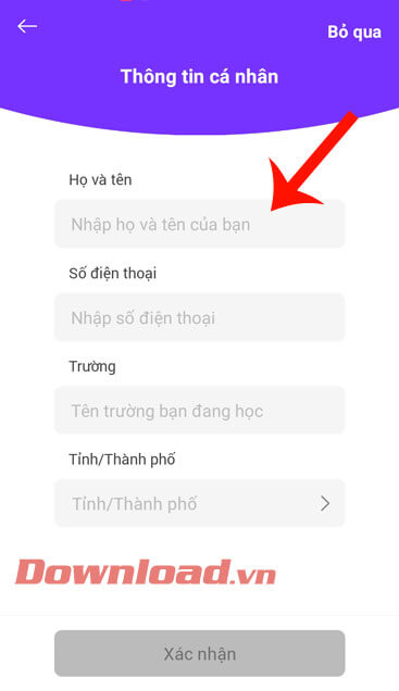 Nhập thông tin cá nhân