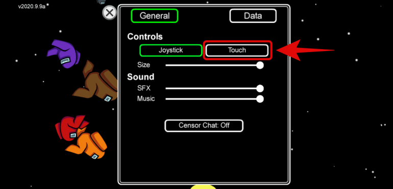 Chọn Touch trong điều khiển game Among Us
