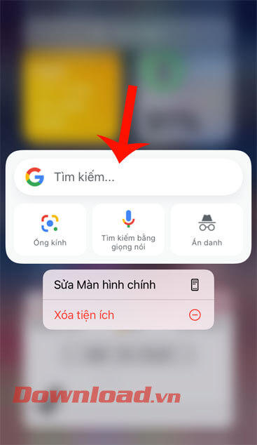 Chạm vào thanh tìm kiếm của Google