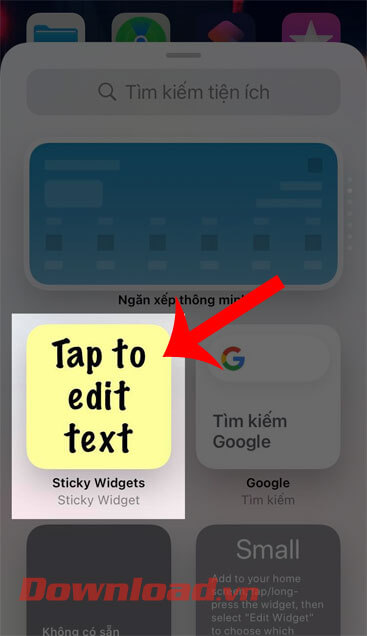 Ấn vào biểu tượng của ứng dụng Sticky Widgets