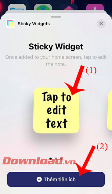 Chọn size của widget và nhấn nút Thêm tiện ích