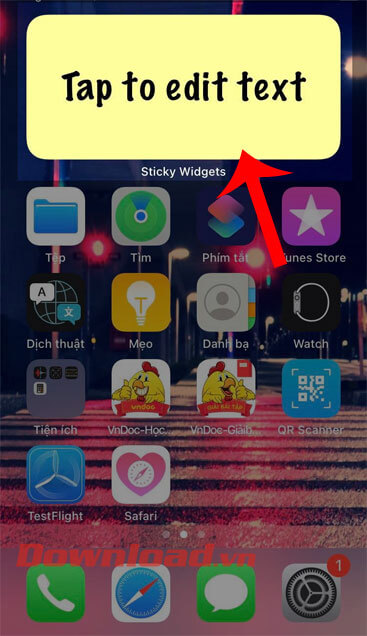 Nhấn vào widget mới tạo