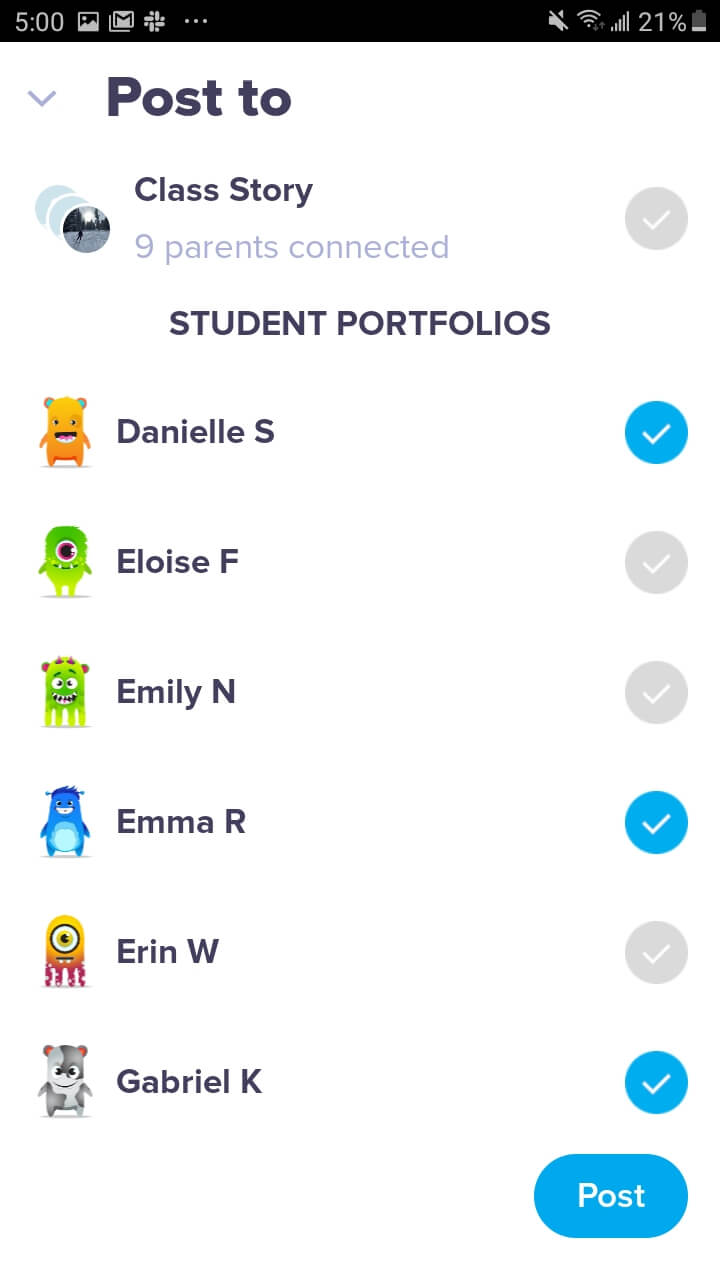 Danh sách học sịn trong lớp học ClassDojo