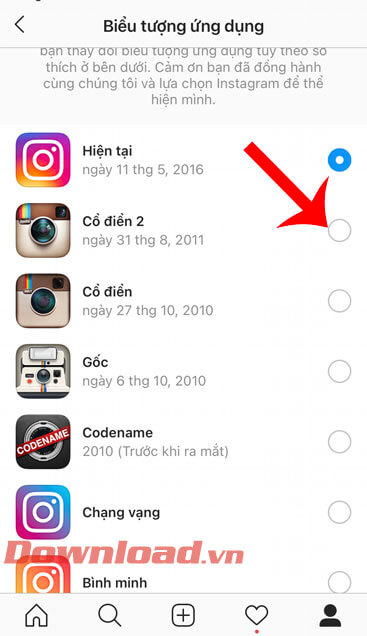 Chọn biểu tượng của Instagram