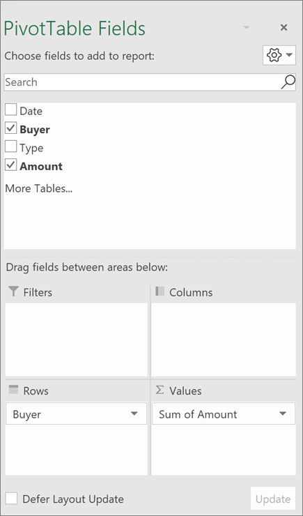 PivotTable Fields