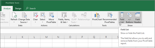 Field List trong Excel