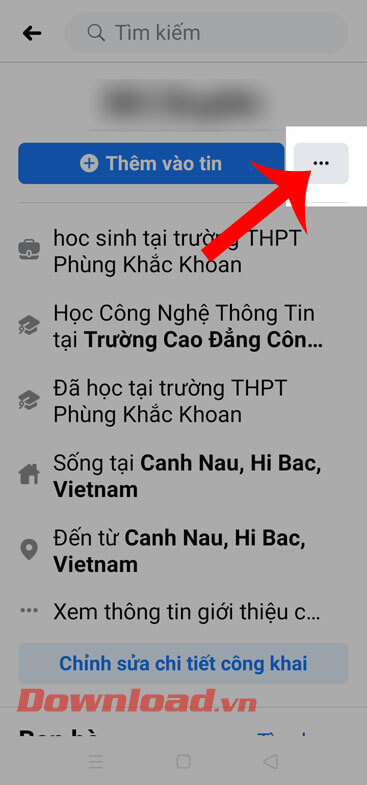 Nhấn vào biểu tượng dấu ba chấm