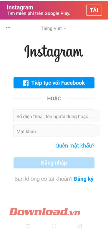 Đăng nhập tài khoản Instagram