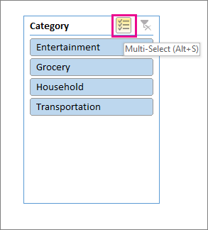 Mẹo: Bắt đầu từ Microsoft Excel 2016, bạn có thể chọn nhiều slicer bằng cách click vào nút bấm trên nhãn như hình minh họa trên.