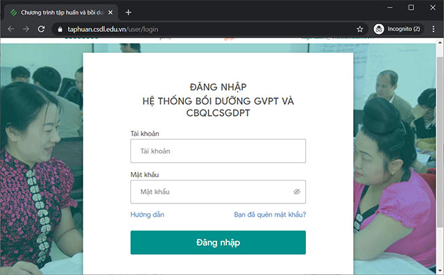 Cách đăng nhập Chương trình tập huấn và bồi dưỡng giáo viên Hướng dẫn đăng nhập Tập huấn CSDL.edu.vn
