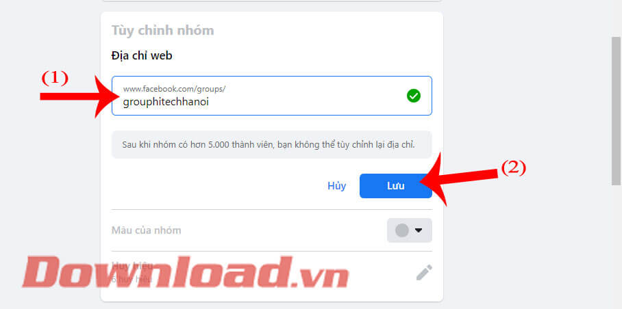 Đặt lại link của nhóm Facebook