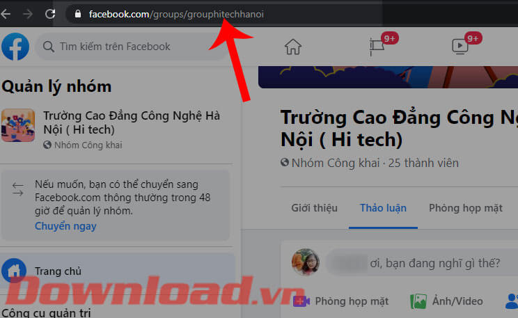 link group Facebook đã được đặt lại