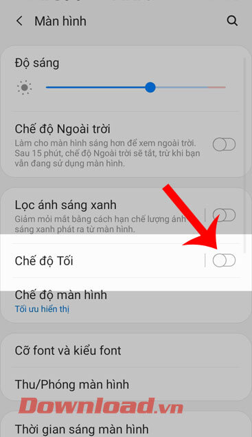 <p><strong>Bước 2:</strong> Gạt công tắc tại mục <strong>Chế độ Tối</strong>, để đổi giao diện của điện