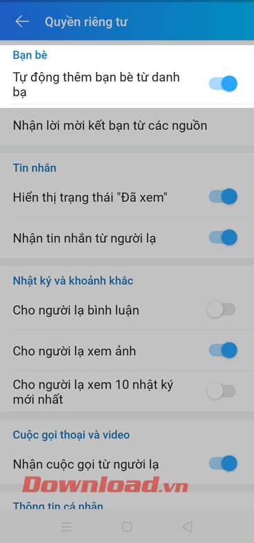 Bật tính năng thêm bạn bè từ danh bạn