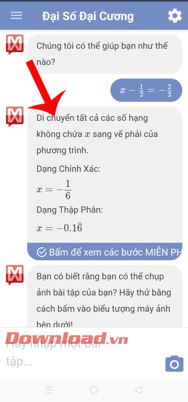 Chạm vào đáp án