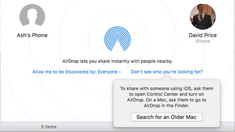 AirDrop trên máy Mac cũ hơn