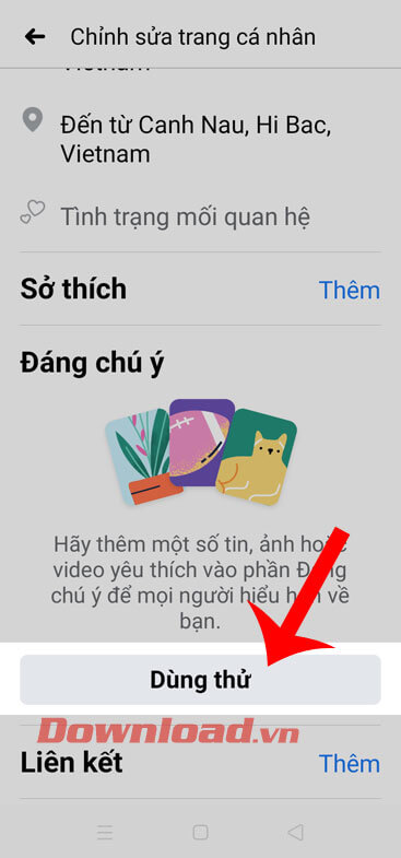 Ấn vào nút Dùng thử