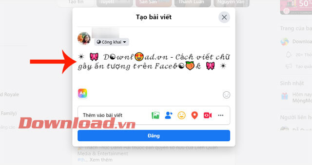 Paste chữ và đăng bài viết